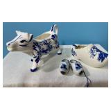 Vintage dutch painted cow creamer & shoe