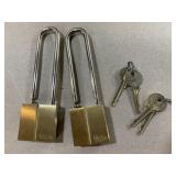 2 Yale locks with keys. The keys match the locks.