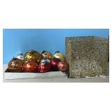 Metal ornaments covered in glass and glittery
