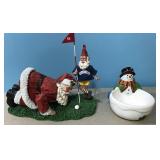 Golfing Santa and snowman bowl.