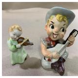 4-1/2' tall guitarist and angel. Both marked