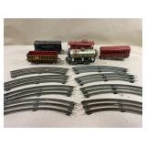 Vintage Tin Train cars & tracks! see pics!