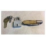 Vintage Diamond Edge Pocket Knife & lock w/ keys
