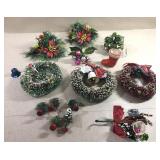 Vintage Christmas bottle brush wreaths & 1' trees