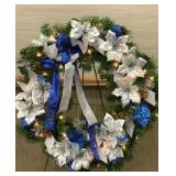 Holiday Wreath Blue and Silver