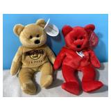 2 Ty Beanie Bears, 1 Hard Rock Cafe and the other 2 Ty Beanie Bears, 1 Hard Rock Cafe and the other