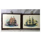 (2) 11x9 Wooden Wall Hanging Ship Decorations, (2) 11x9 Wooden Wall Hanging Ship Decorations,