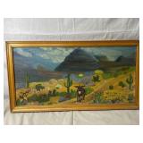 25x13 Vintage Wood Framed Desert Painting 25x13 Vintage Wood Framed Desert Painting