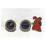 Two Antique blue buttons and a Red Hat society Two Antique blue buttons and a Red Hat society