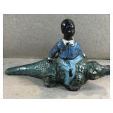 Vintage boy on alligator cast iron piece- 6' Long Vintage boy on alligator cast iron piece- 6' Long