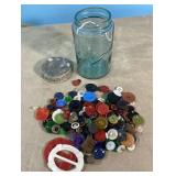 Antique blue mason jar w/ vintage buttons-bakelite Antique blue mason jar w/ vintage buttons-bakelite