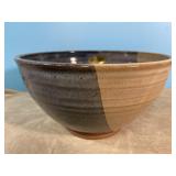 Pottery bowl, blue and tan. Signed. 5' tall and Pottery bowl, blue and tan. Signed. 5' tall and