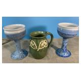 Stoneware goblets, 6.5' and small pitcher with Stoneware goblets, 6.5' and small pitcher with