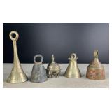 5 very small vintage brass & copper bells 5 very small vintage brass & copper bells