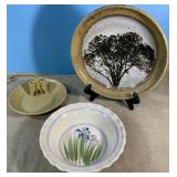 Pottery items-bamboo planter, plate & more Pottery items-bamboo planter, plate & more