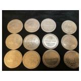 12-Vintage Casino Coins- Las Vegas, Alton Belle 12-Vintage Casino Coins- Las Vegas, Alton Belle