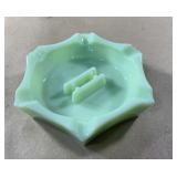 Vintage green Akro Agate ashtray w/ match holder