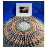 Vintage crocheted doily and matted print