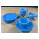 Vintage Akro Agate aqua blue childs tea set pieces
