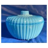 Vintage Akro Agate Blue Glass Powder Trinket Jar