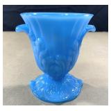 Vintage Akro Agate blue urn vase