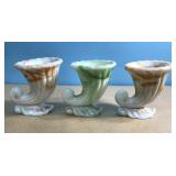 Vintage Akro Agate Cornucopia vases