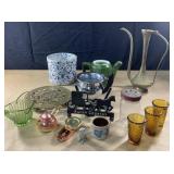 Crock, teapot, brass trivet and vase and more
