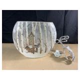 7" tall hand painted glass vase w/lights