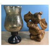10" India Candle Holder & 8" Wooden Elephant