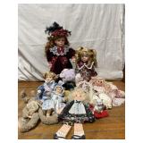 Porcelain Dolls, Rabbit, Wooden Doll, Kitten on