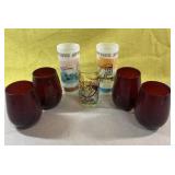 Vintage ruby red & mid century modern bar glasses