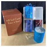 NEW 24% lead crystal votive and stand & 4 light up