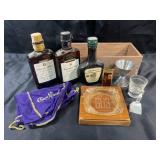 3 Vintage Liqueur Bottles with engraved Ashtray,