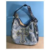 Hananel Small Blue Denim Purse w/ Cross w/ tag