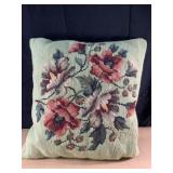 16x16 hand needlepointed pillow with floral back