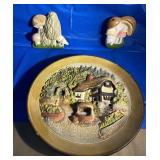 Vintage chalkware-mushrooms & plate Alegend Prod.