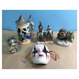 7" Beer Stein, Cute Owl Figurine Porcelain Mask &