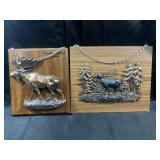 2 set Buck & Moose Wall 3D on Stain Wood Hanging