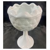 Vintage milk glass quilt pattern crimp ruffle top