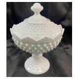 Vintage Fenton (?) milk glass hobnail candy dish