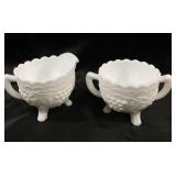Vintage milk glass grape pattern cream & sugar