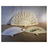 3 decorative fans, 1 has lace