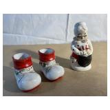 Mrs. Clause pepper shaker and 2 Christmas booties