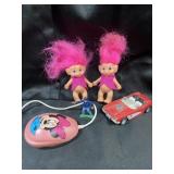 2 Toy Trolls, Toy Corvette, and Minnie Mouse
