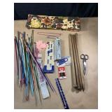 Vintage crafters lot. Knitting needles, etc