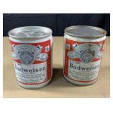 Two 3 1/2 inch tall Budweiser cans. One has a