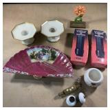 Candle holders, pretty fan and more