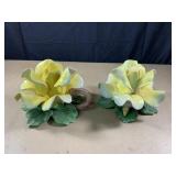 Pair Capodimonte candle hold holders. Some chips