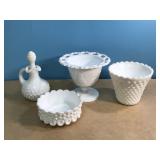 Vintage Milk Glass pieces- one marked Avon