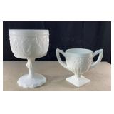 Vintage milk glass urn vases